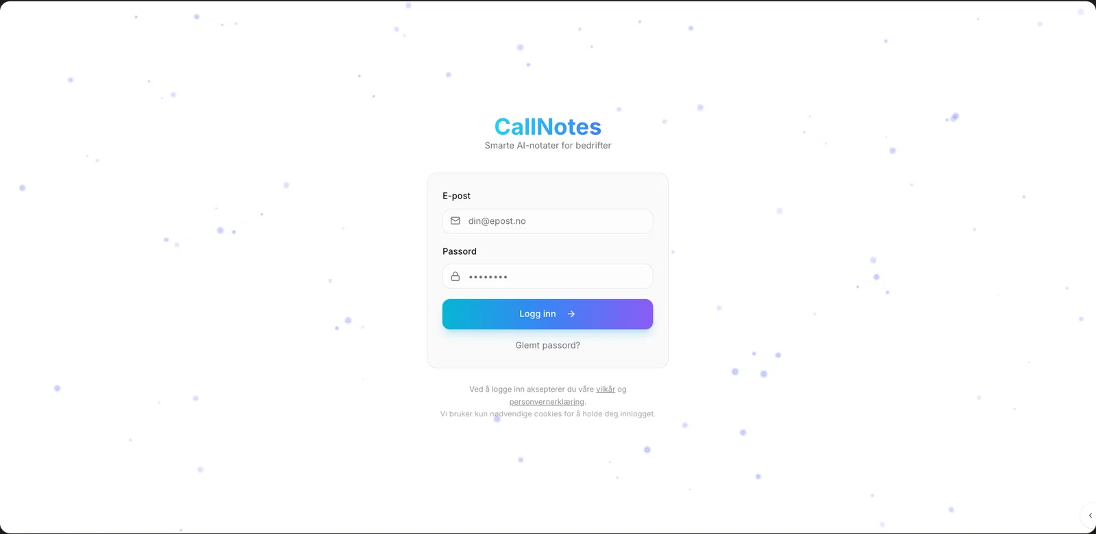 Innloggingssiden til CallNotes