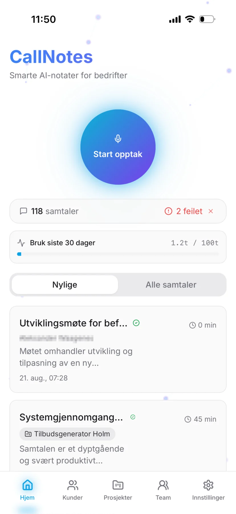 CallNotes på mobil