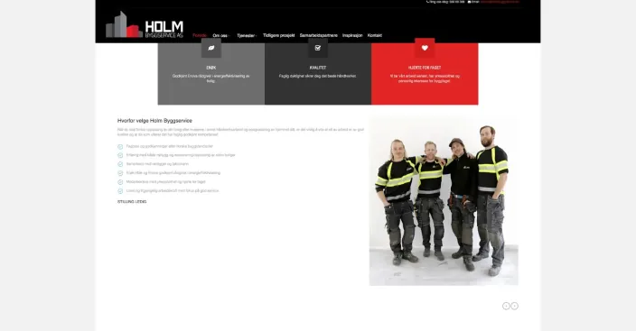 Den gamle nettsiden til Holm Byggservice