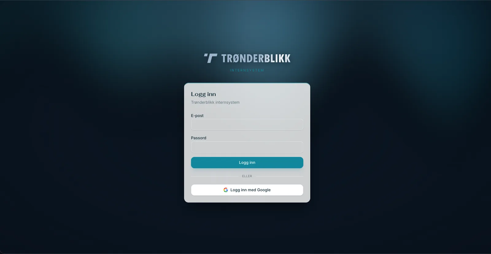 Innloggingssiden til Trønderblikk internsystem